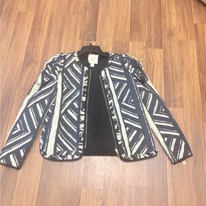 Black and Cream Geometric Quilted Blazer Jacket small